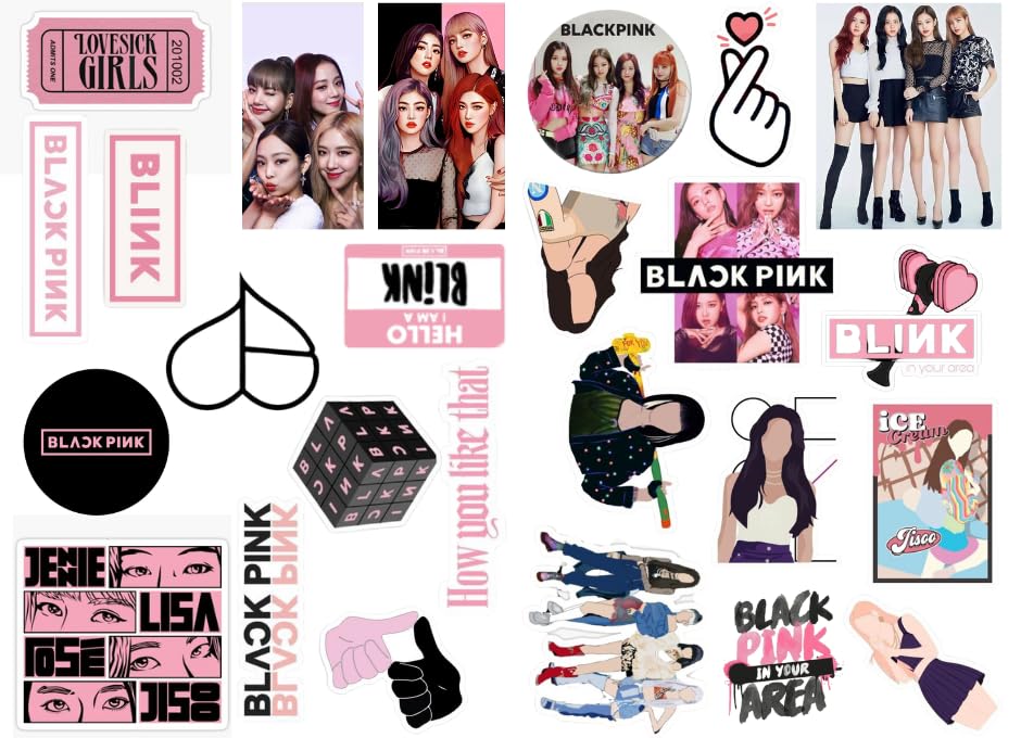 Image of Titu Ki Baatein 50 Pcs Stylish Stickers Inspired by Black Pink for Teen Girls. Trendy Singer Vinyl Decals Suitable for Laptops, Phones, Notebooks, Water Bottles, Cars, Guitars, Journals, and Luggage.