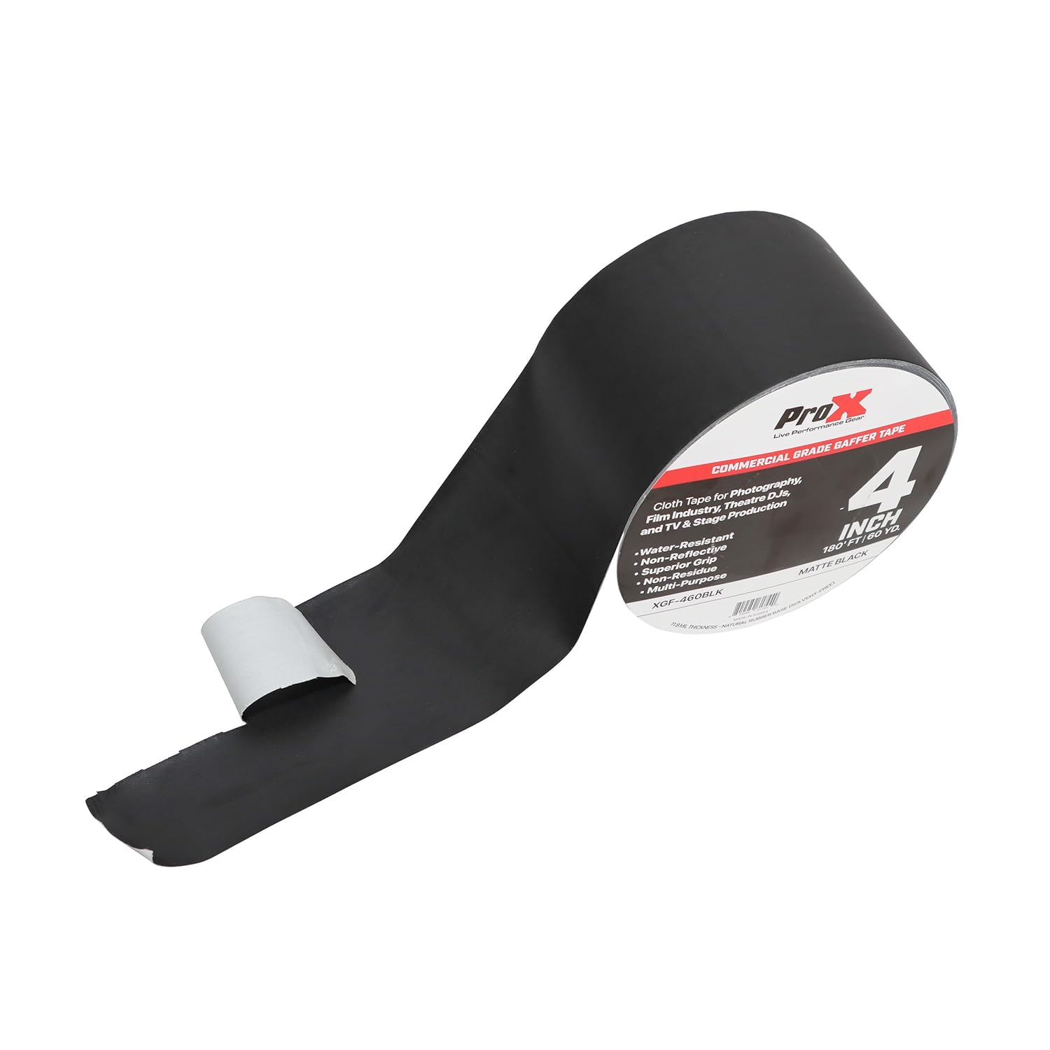 Prox XGF-460BLK 4 Inch 180FT 60YD Matte Black Commercial Grade Gaffer Tape Pros Choice Non-Residue