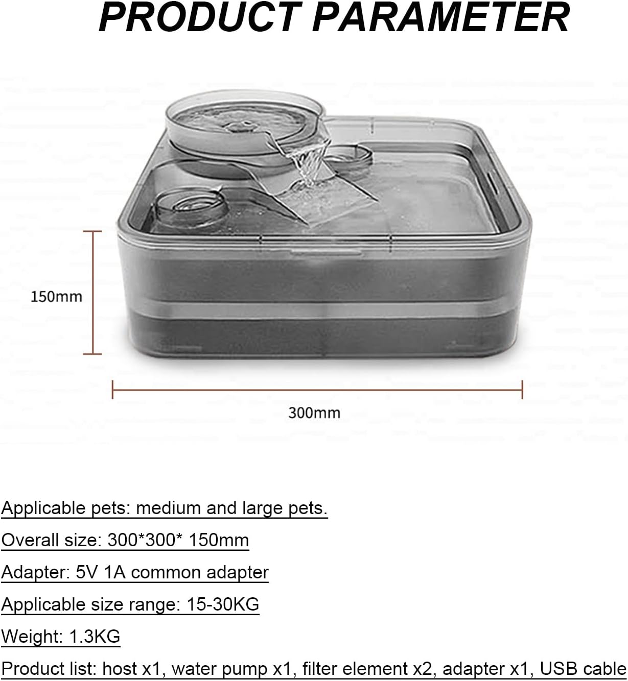 Dual-Tier Pet Fountain, Automatic Dog/Cat Water Fountain with Large Capacity, Pet Water Dispenser Drinking Water for Cats Dogs Multiple Animals,Gray