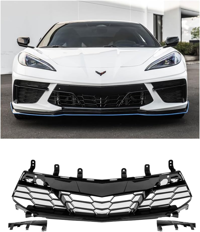 Replacement For 2020-Present Chevrolet Corvette C8 Stingray & Z51 Models | GM Factory Z06 Style ABS Plastic - Painted Carbon Flash Metallic Front Bumper Fascia Panel Grille Insert Cover