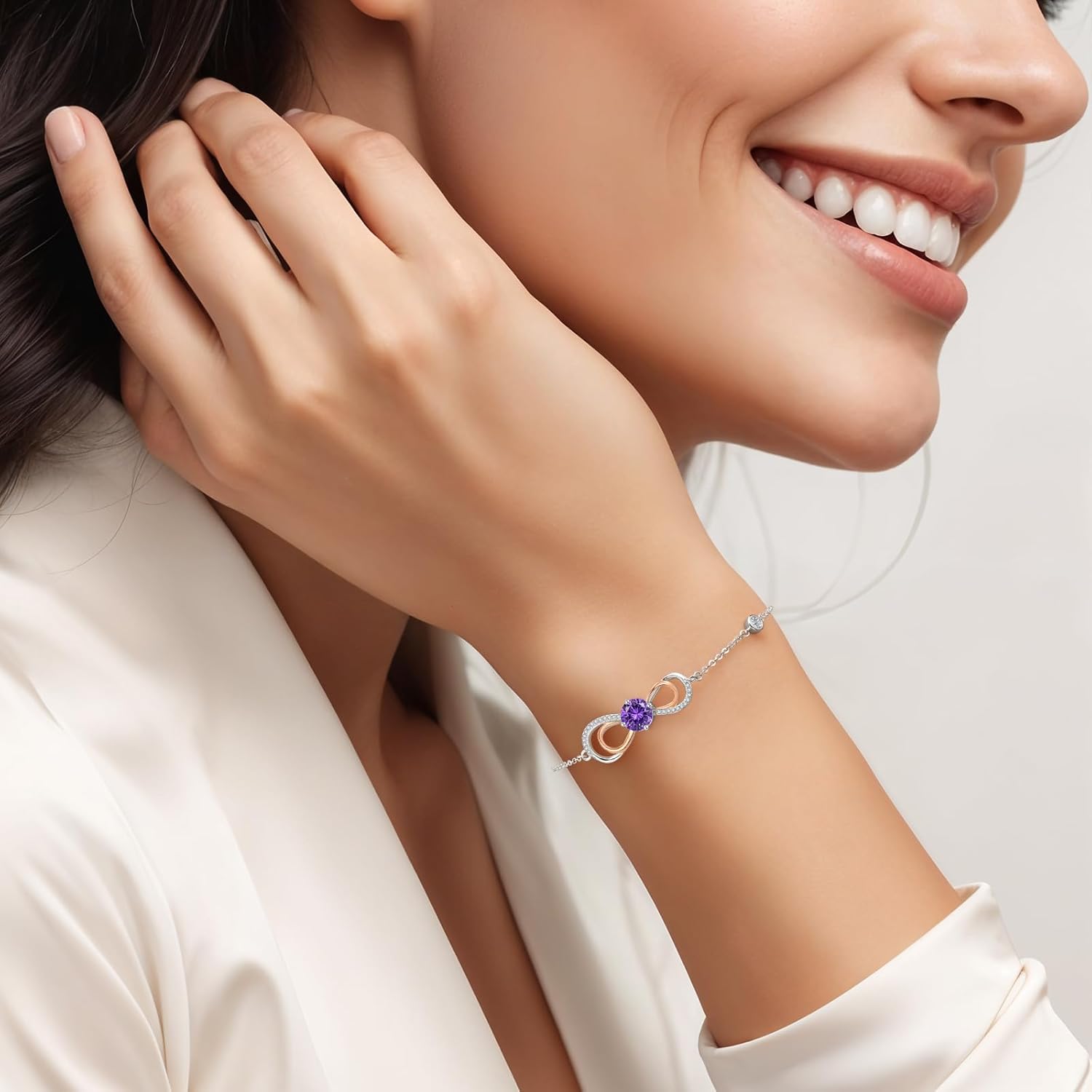 LOUISA SECRET Rose Gold Infinity Heart Bracelet for Women, Adjustable Chain 925 Sterling Silver Link Birthstone Bracelets, Best Anniversary Birthday Jewelry Gifts for Women Mom Wife Her - Image 2