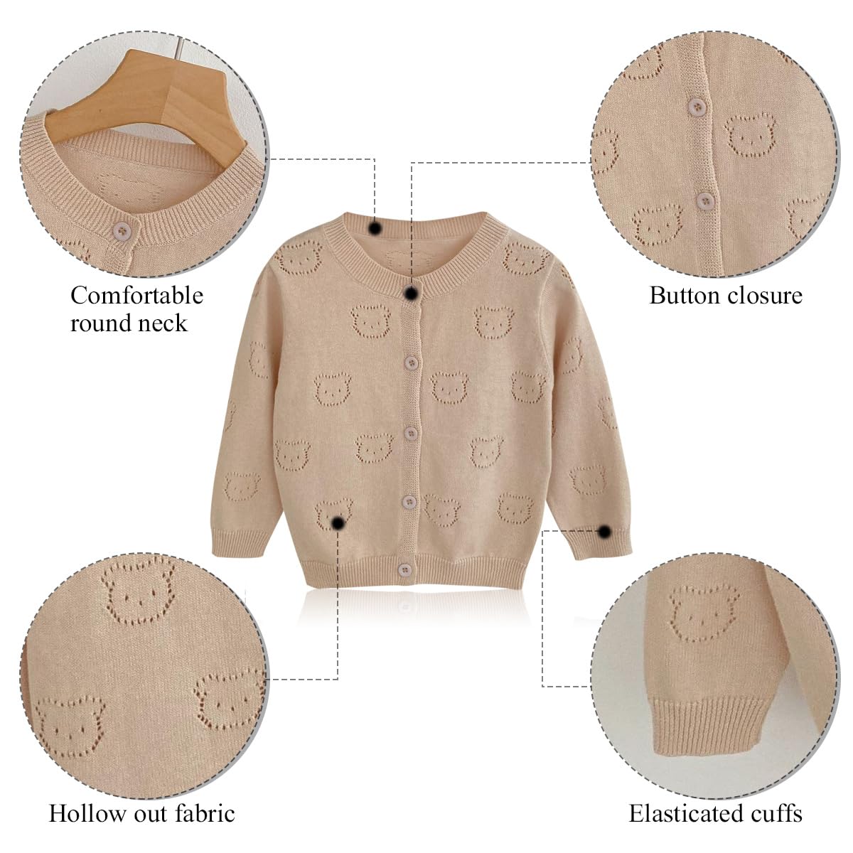 Bambini Neonate Maglione Lavorato a Maglia Sottile Cardigan, Manica Lunga Maglia Giacca Coprispalle Tinta Unita Chiusura Manica Lunga Giacca, Morbido, Girocollo, con Bottoni 1-11 Anni
