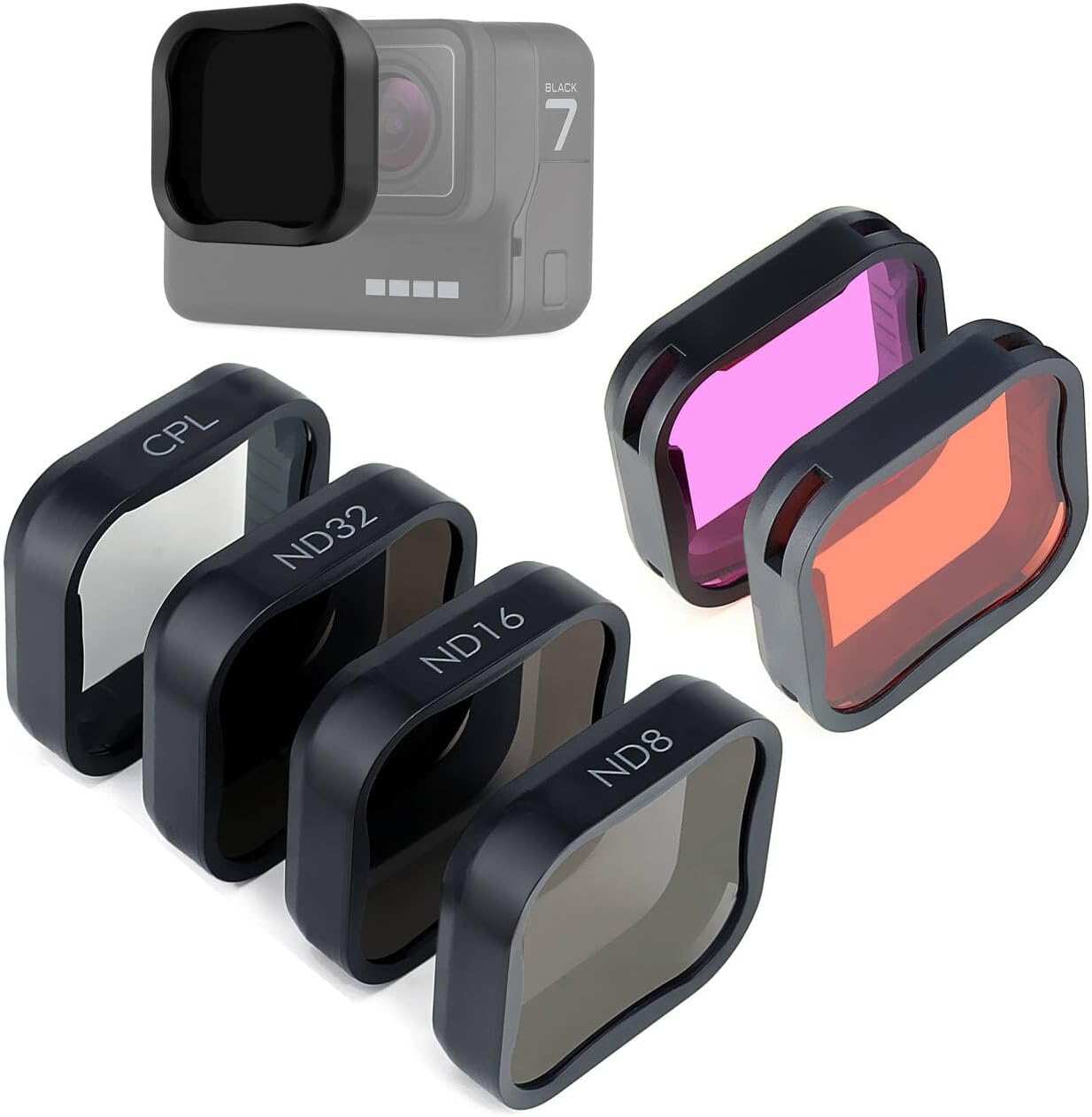 GEPULY 6 Pack Camera Lens Filter Set for GoPro Hero7 6 5 Black 2018,3ND Filters(ND8/ND16/ND32),CPL Filter, Light Red/Magenta Filters, Neutral Density Circular Polarizer,Protective for Color Correction