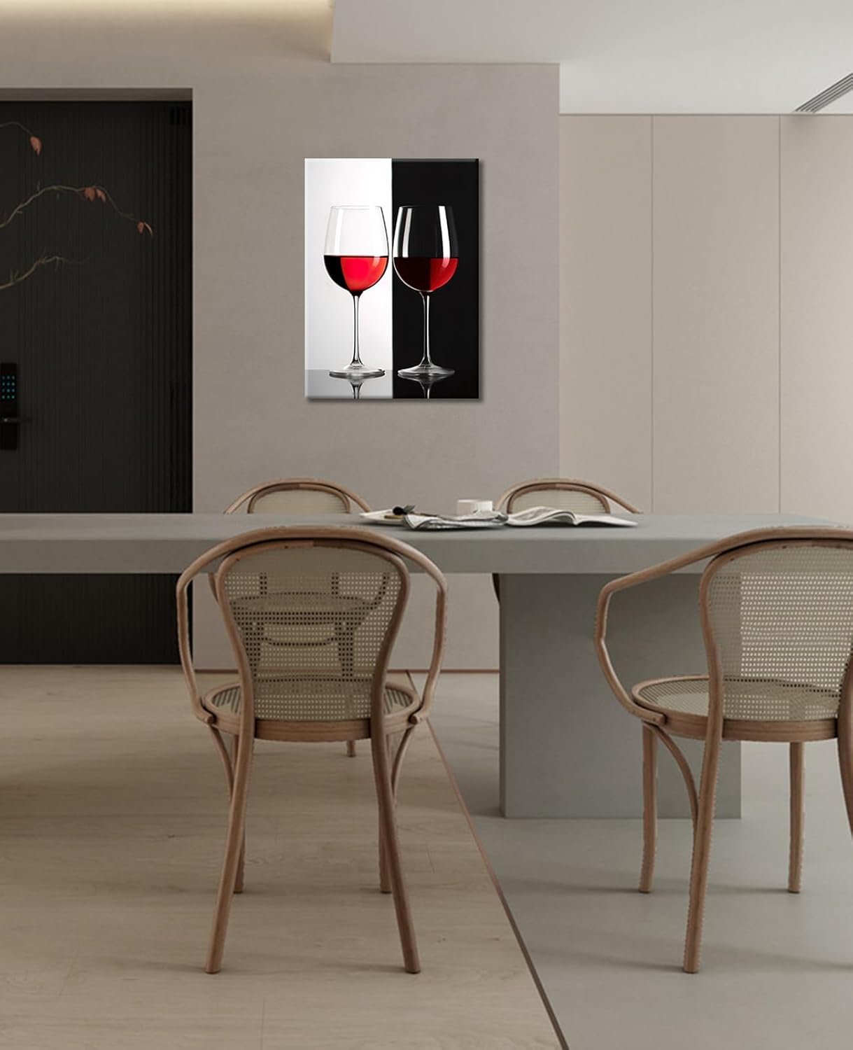 Red Wine Glass Wall Art Wine Canvas Print Paintings Pictures Abstract Red Wine Glass in Black White Artwork Framed for Bar Pub Kitchen Dining Room Wall Decor