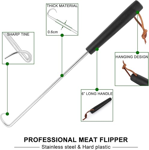 Miniatura 3 de HaSteeL Juego de 2 aletas de gancho para carne, acero inoxidable, coleta de alimentos, 12 pulgadas y 17 pulgadas, accesorios de barbacoa, ideales