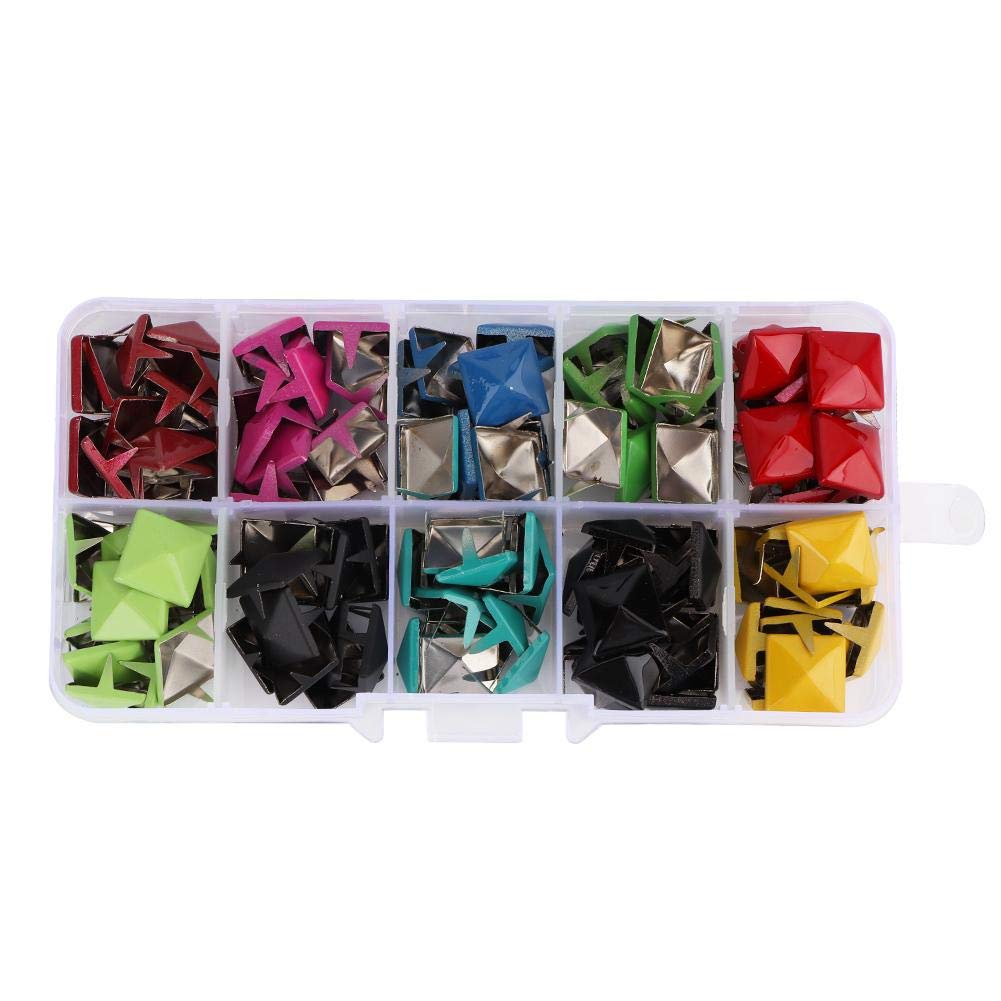 Metal Punk Spikes, 100pcs Colorful Square Pyramid Rivets 12mm Decorative Leather Craft Hardware for DIY Punk Rock Accessories