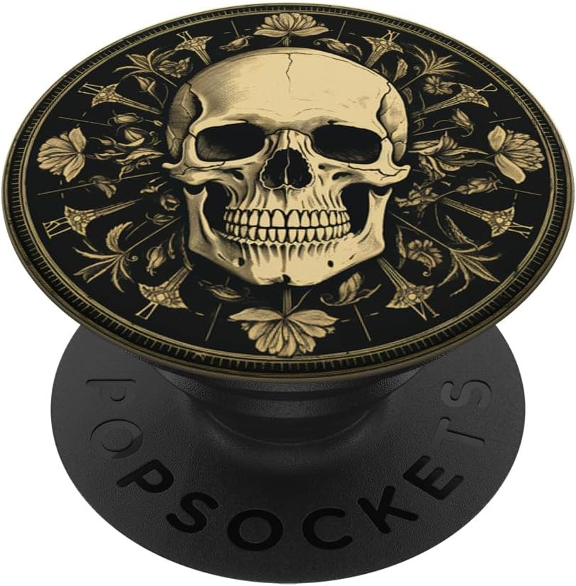 Skeleton Halloween Skull Goth Floral Retro Vintage PopSockets MagSafe PopGrip for iPhone