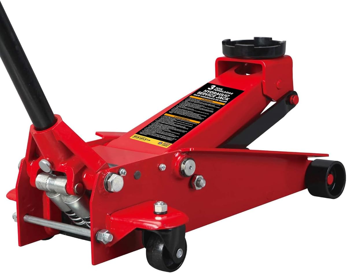 Big RED ATZ830023R Gato hidráulico de piso/servicio de acero resistente Torin con bomba de elevación rápida de doble pistón, capacidad de 3 toneladas (6,000 lb), rojo