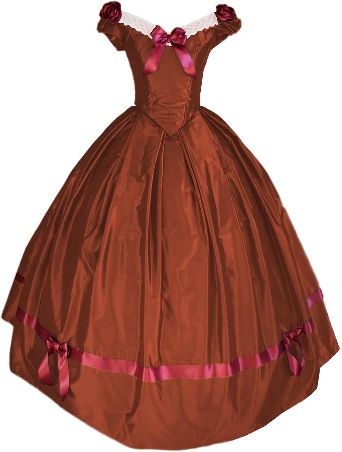 Zhangyo Vintage Victorian Ball Gown with Bow Floral Silk Satin Medieval Dress A-line Off Shoulder Prom Dresses for Women