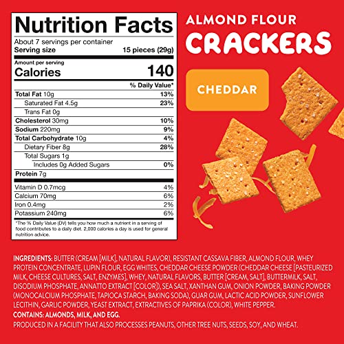 HighKey Gluten Free Snacks Cheddar Crackers - 6.75oz Keto Snack Chips Low Carb Cheese Crisps High Protein Snacks Buttery Almond Flour Cracker Grain Free Healthy Zero Sugar Diabetic Diet Friendly Foods - Thumbnail 5
