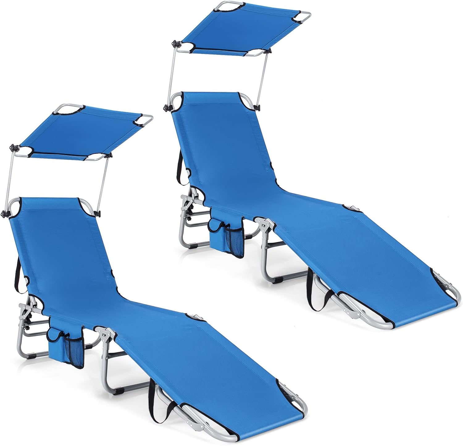 GYMAX Tanning Chair, Beach Lounge Chair with Canopy