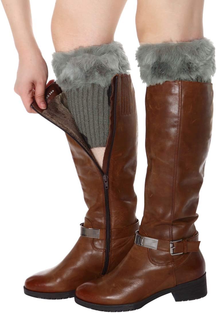 Womens Fur Trim Boot Cuff Top Cover Leg Warmers - Image 3