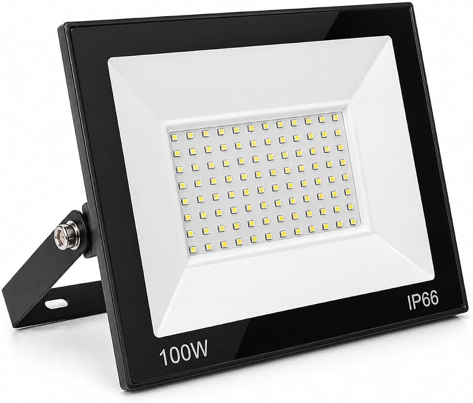 Refletor LED 100W Bivolt Branco Frio 6000K IP65 – Holofote Externo Ultra Potente à Prova d’Água para Iluminação de Segurança em Quintal, Garagem, Fachada, Jardim, Galpão e Área Comercial