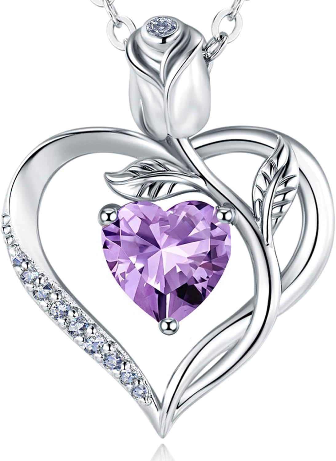 1.2CT Rose Heart Necklace Option of Moissanite or Lab-Grown Sapphire Ruby Emerald&More Necklace for Women Birthstone Girlfriend Necklace S925 Sterling Silver 18K White/Rose Gold Plated D Color VVS1 Gift for Wife Mother Daughter for Birthday Anniversary Valentine's Day Engraved 'I LOVE YOU'