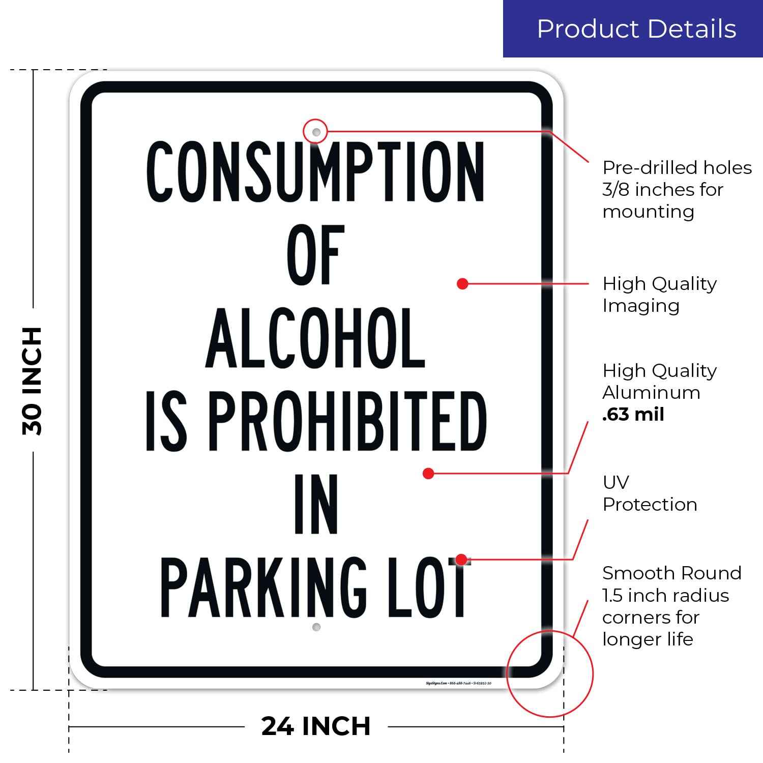 Consumption of Alcohol is Prohibited in Parking Lot Sign, 24x30 Inches, Rust Free .063 Aluminum, Fade Resistant, Made in USA