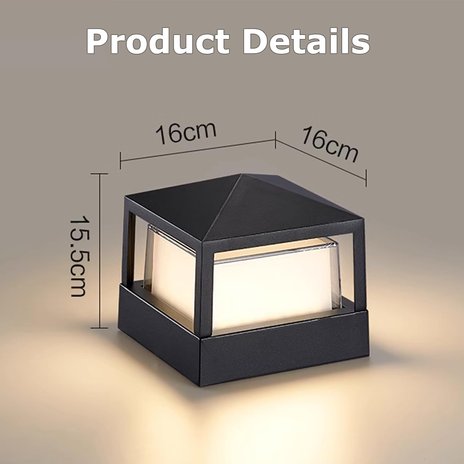 FREEUP Lampioni da Giardino Esterno, IP65, Alluminio, 3000k | 15W LED Lampione da Giardino Quadrato, Per Cancello, Vialetto, Terrazzo e Giardino, Nero