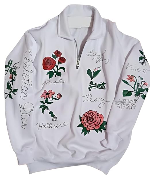 Karan Aujla Premium Winter Sweatshirt White Floral Half-Zip