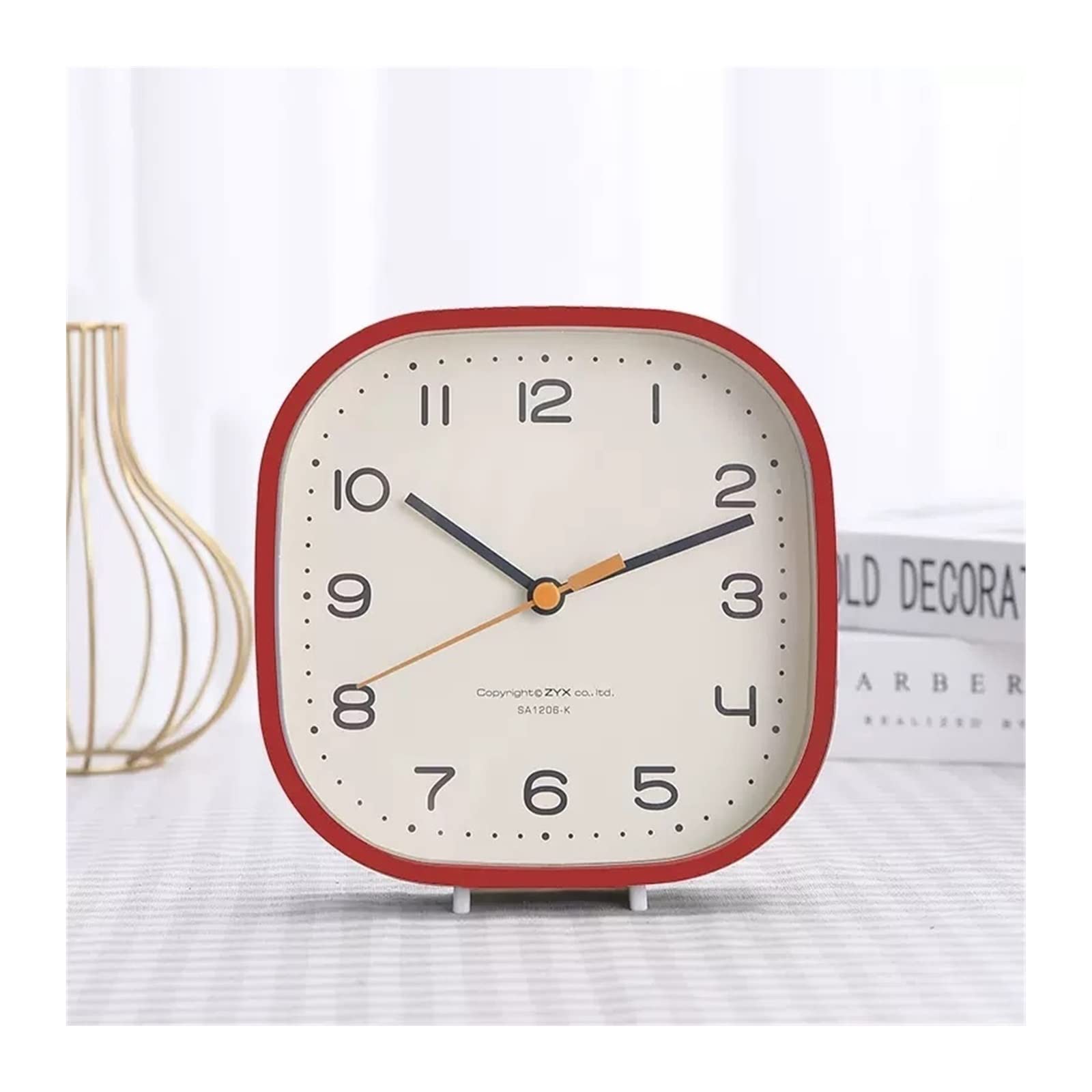 S5b8W3g7 Mantel Clocks Simple and Fashionable Small Table Clock Holder with Dual-purpose Silent Bedroom Bedside Desk Decorate(Red)