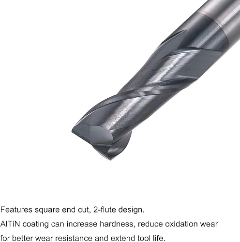 Miniatura 3 de uxcell Fresa de punta cuadrada, punta de 0.394 in de diámetro de punta de carburo sólido recubierto AlTiN Fresa CNC Fresa de 2 flautas en espiral