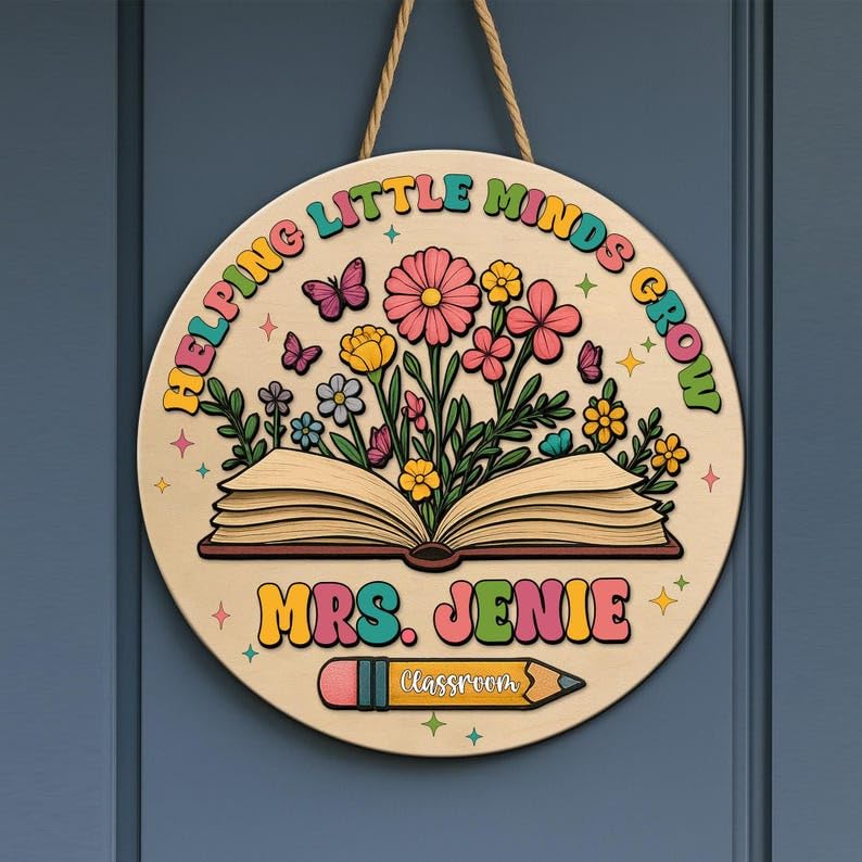 Personalized Teacher Name Door Sign, Welcome Sign for Classroom Door, Back to School Decorations, Bulletin Board Wall Window Ofice Decor, Thank You Teacher Gifts