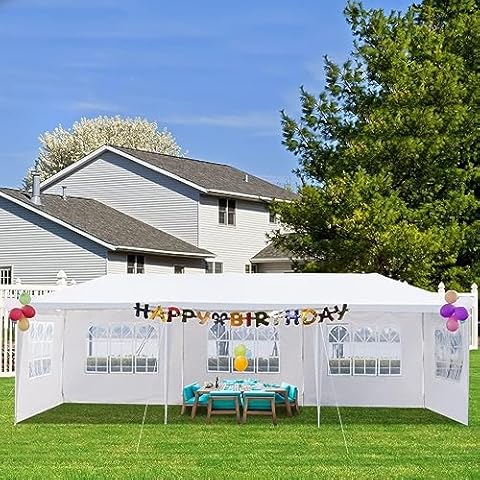 BQOQB 10x30 Gazebo Instant Portable Canopy Tent, Folding Tents Waterproof for Parties with 5 Sidewall 4 Sandbag for Patio/Outdoor/Wedding Parties and Events Cover