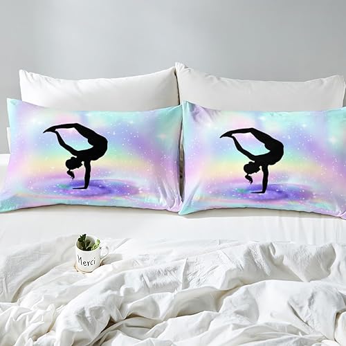 Miniatura 10 de Juego de ropa de cama de animadora tamaño matrimonial, sábana bajera ajustable para niños, adolescentes y mujeres, sábanas de bailarina de