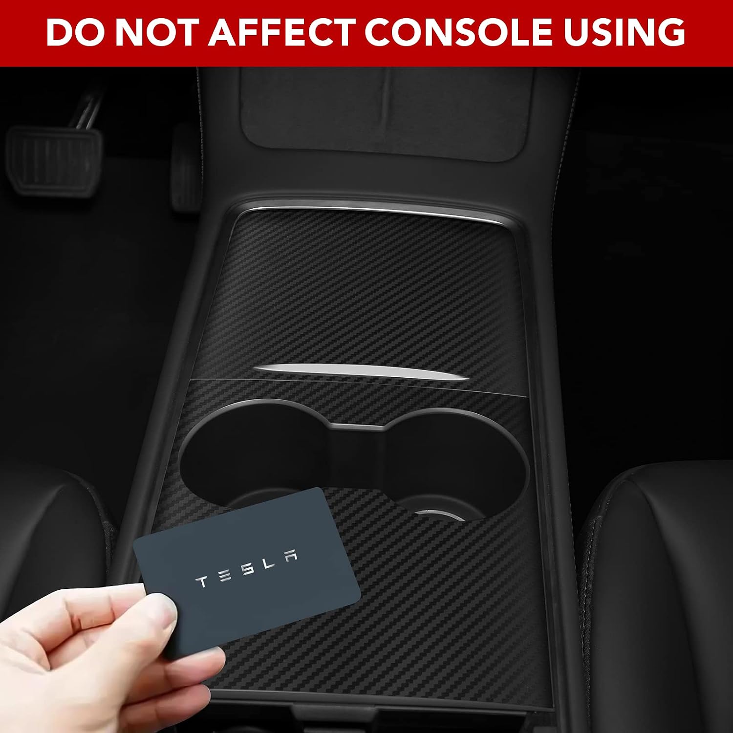 Basenor Tesla Model 3 Model Y Center Console Wrap Cover Kit ABS Plastic (New Console Carbon Fiber)