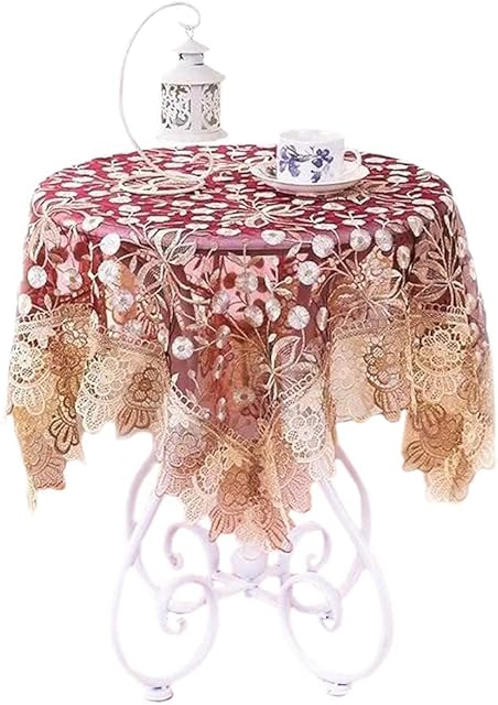 HERCHR Rustic Floral Square Tablecloth, Small Tablecloth Elegant Lace End Beside Table Table Cover for Wedding Party Home Kitchen Living Room Decoration, 23.6x23.6inch
