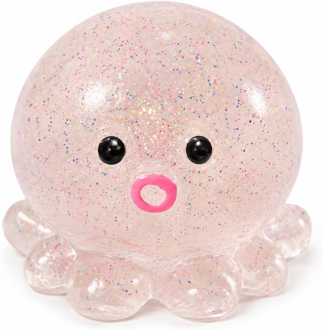 Crystal Sequin Octopus Taba Squishy for Adults | Glitter Pink Slow Rising Squeeze Fidget Stress Relief Toy, Kawaii Desk Collectible & Novelty Gift (Glitter Pink)