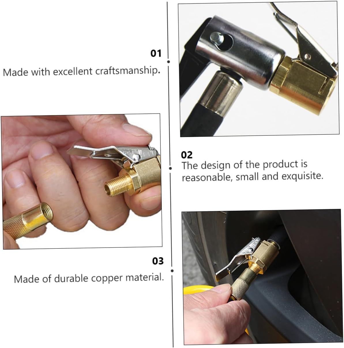 Alipis 5pcs Brass Tire Air Chuck Quick Connect Locking Inflator Adapter for Car Tyre Compressor Practical Lightweight Hose Clamp Easy Installation and Leak Prevention