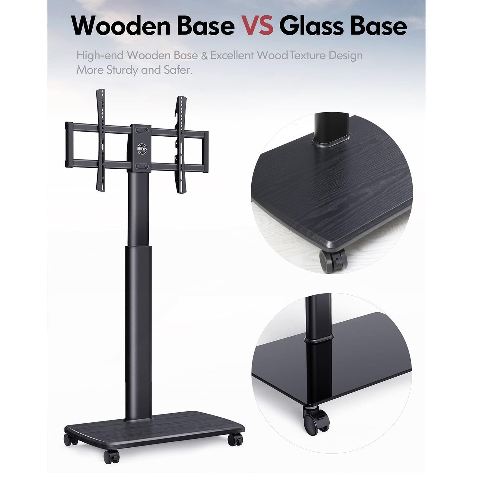 Support de Sol Portable pour téléviseur - Support Universel à roulettes, Chariot pour téléviseurs de 37 à 70 Pouces, Hauteur réglable pour Chambre, extérieur, Petit,B-1270-1470mm