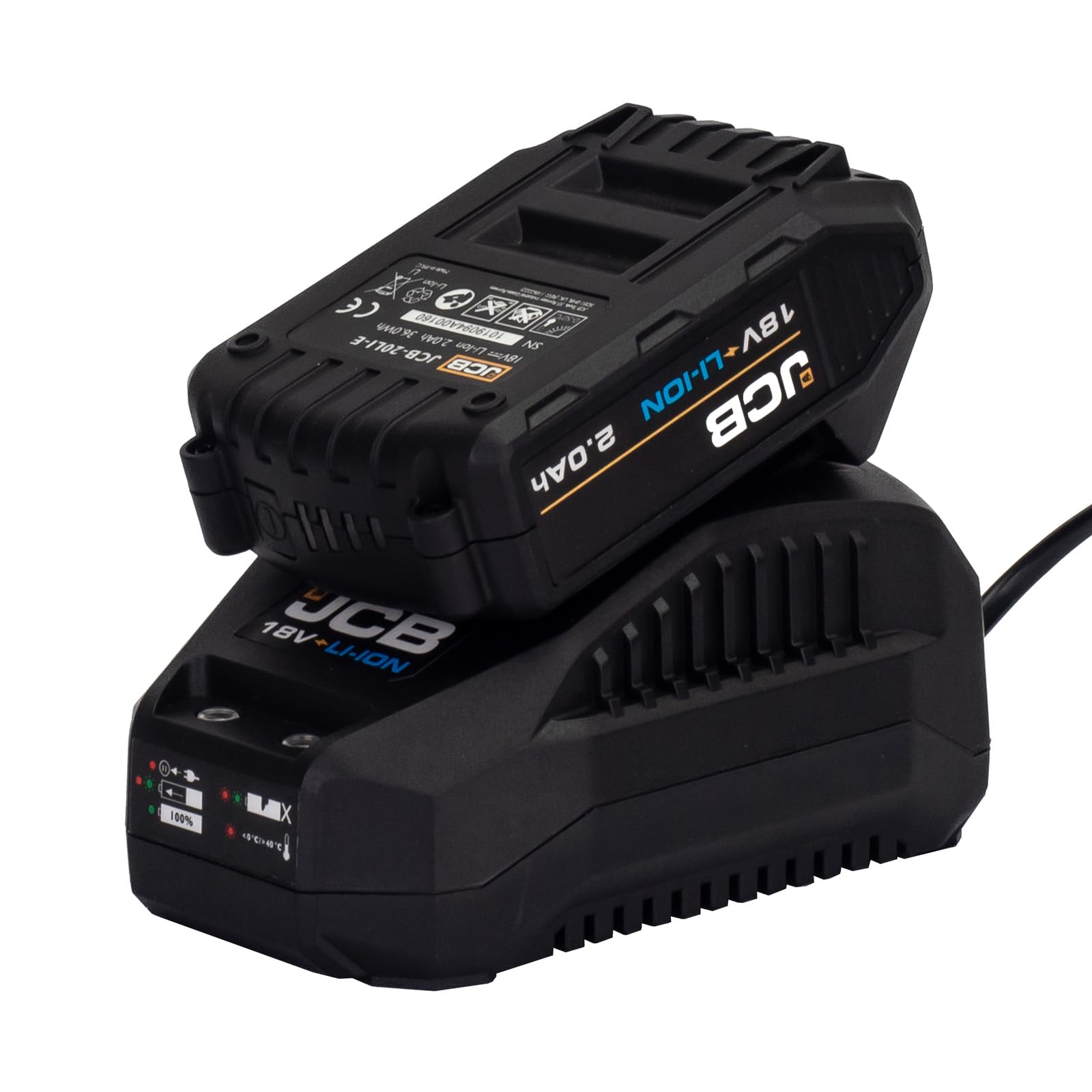 JCB 18V 2.0Ah Rechargeable Lithium-ION Battery & 2.4A Fast Charger, Compatible with JCB 18V Cordless & Brushless Power Tools