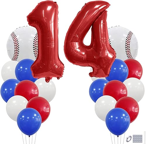 Juego de globos de béisbol de 14 años, globos de látex de aluminio con el número 14, globos de látex para fiesta de cumpleaños de 14 años, temática