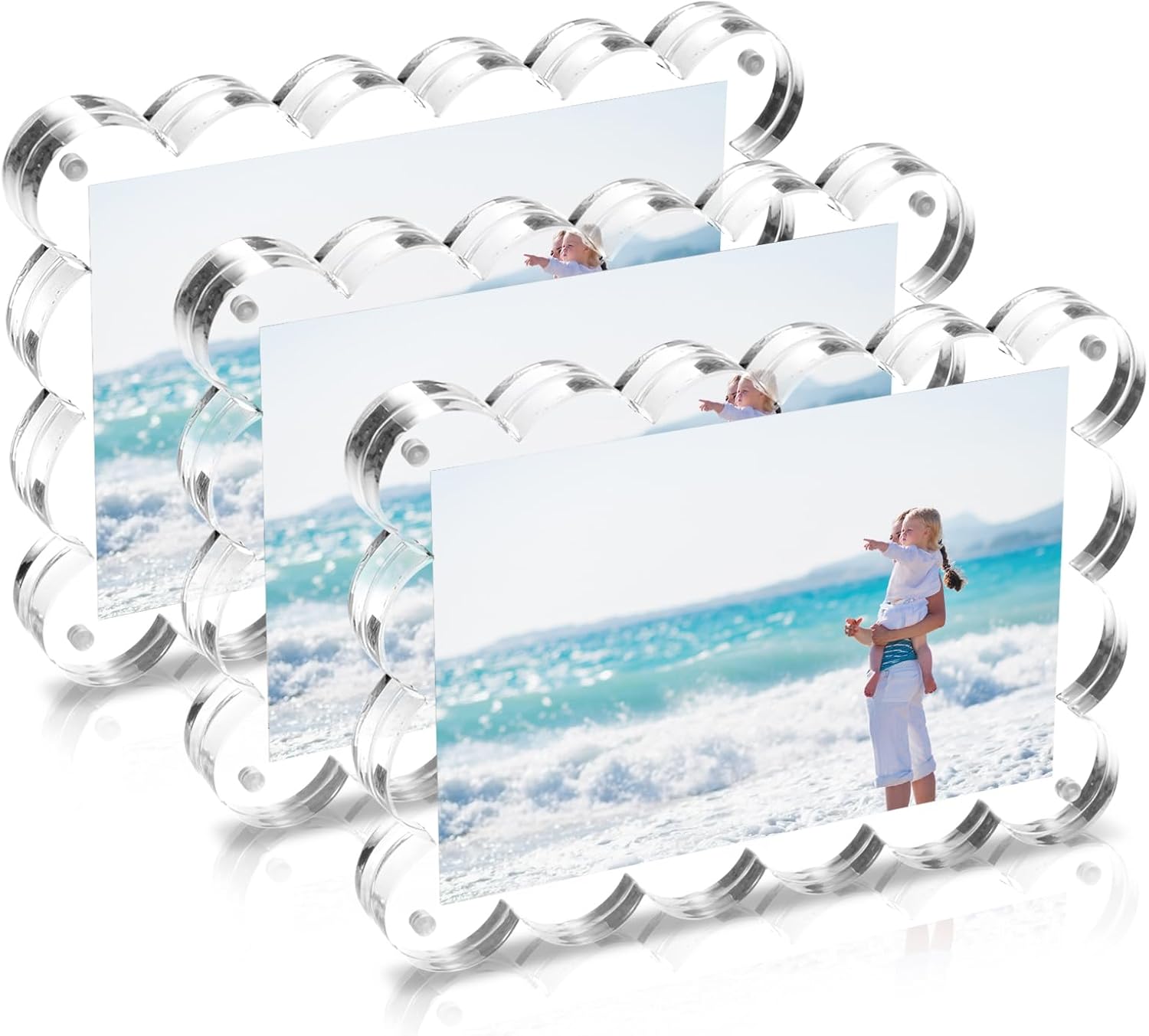 Acrylic Picture Frames 3 Pack, 4×6 In Magnetic Picture Photo Frames, Clear Frameless Photo Display Freestanding,Double Sided Picture Frame Gift for Desk Desktop Home Office Decor,UV Protection