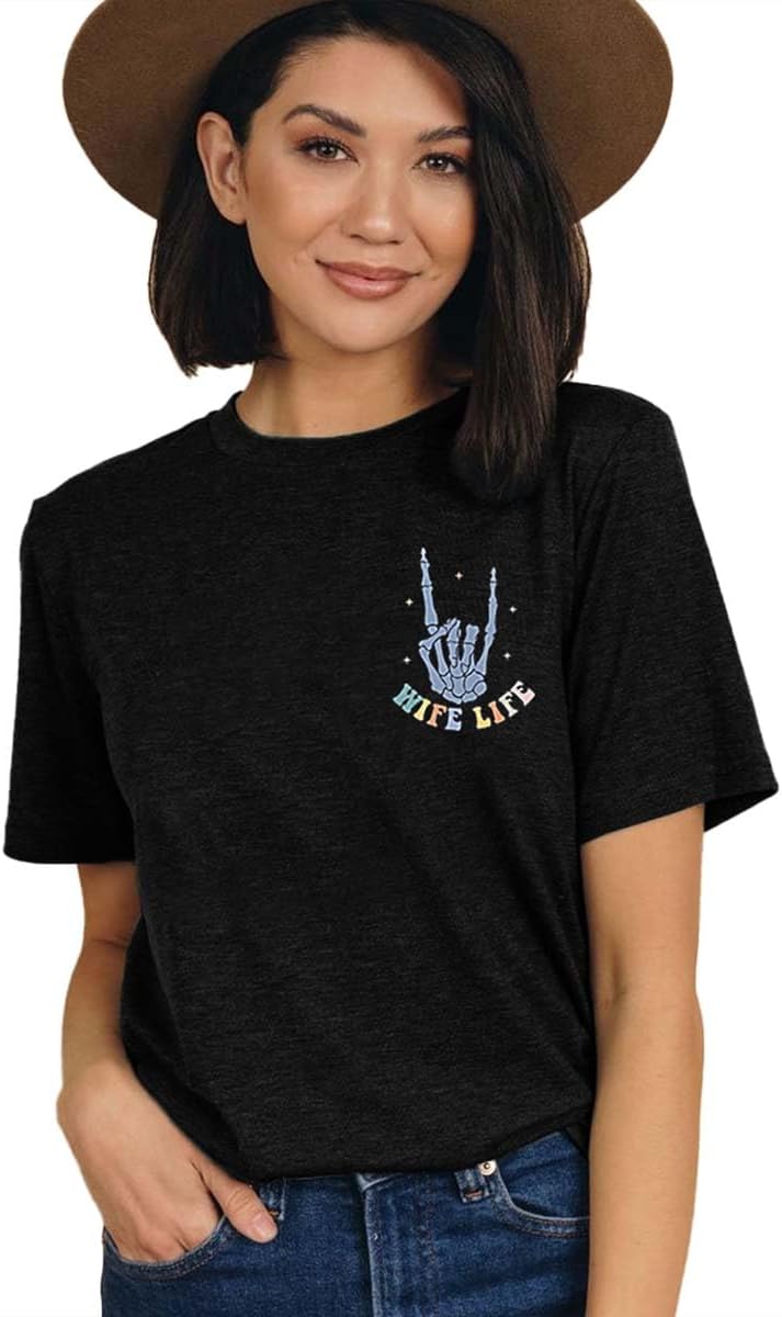 Women On My Husbands Last Nerve Shirt Funny Wife Life Skull Hand T Shirt Letter Short Sleeve Vacation Tops - Image 3