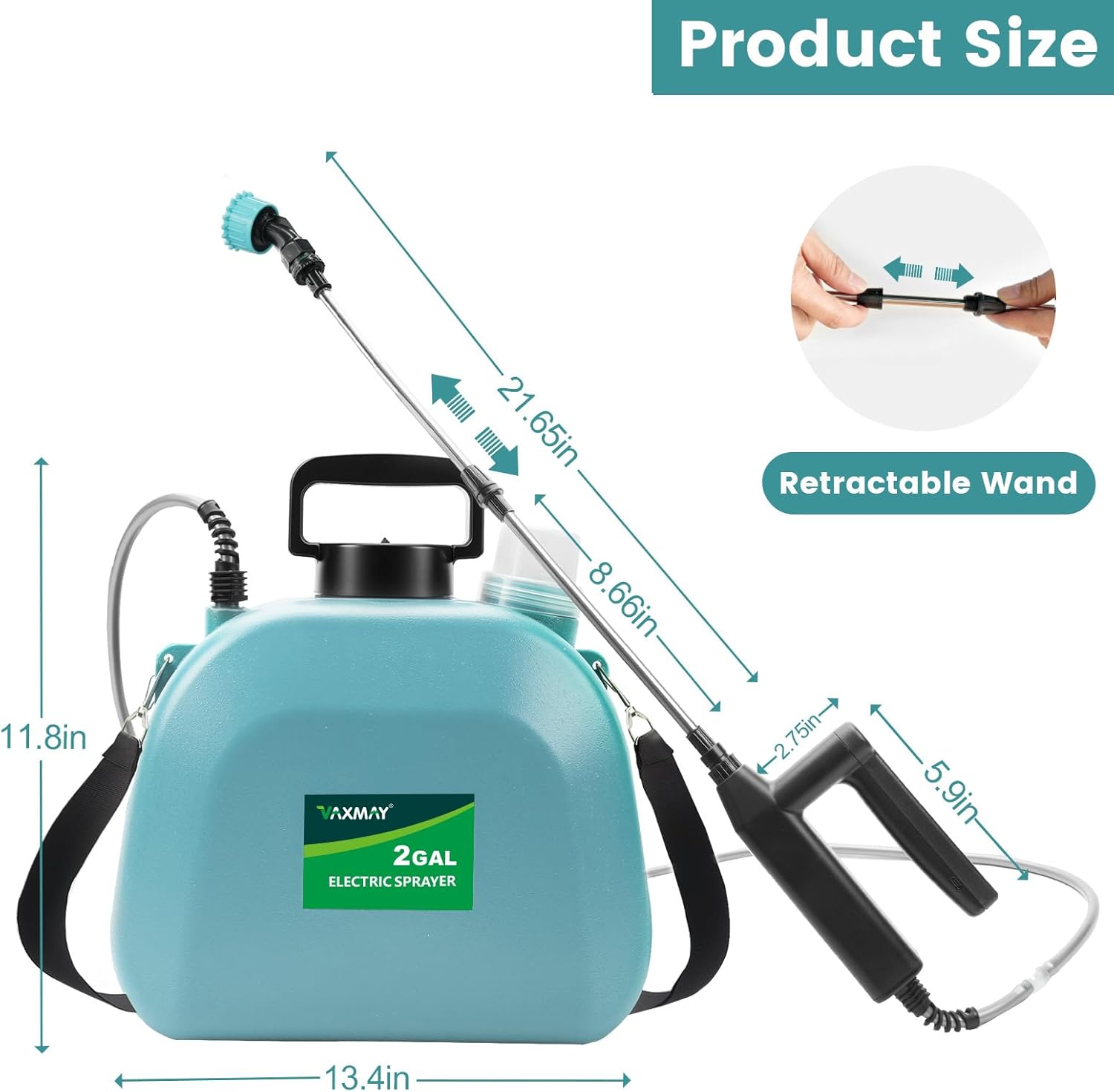 Battery Powered Sprayer 2 Gallon, 2025 Upgrade Electric Sprayer with 3 Adjustable Speed, Battery Indicator, 4 Mist Nozzles, Rechargeable Retractable Wand with Adjustable Shoulder Strap for Lawn Garden - Image 8