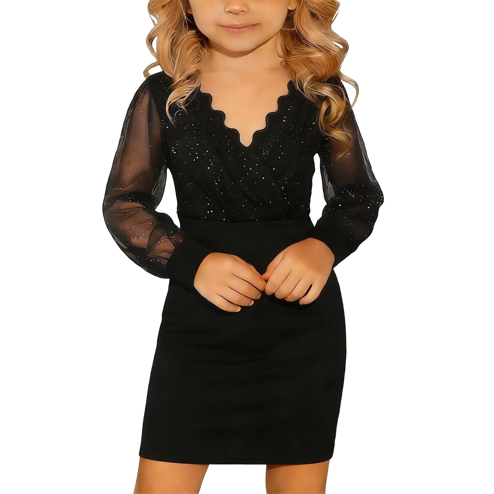 2026 Clothing Glitter Kids Dress with Puff Sleeves, Festive Mesh Dress for Girls, Bodycon Sequin Dress, Cocktail Dress, Evening Dress, Elegant Mini Dress for Parties