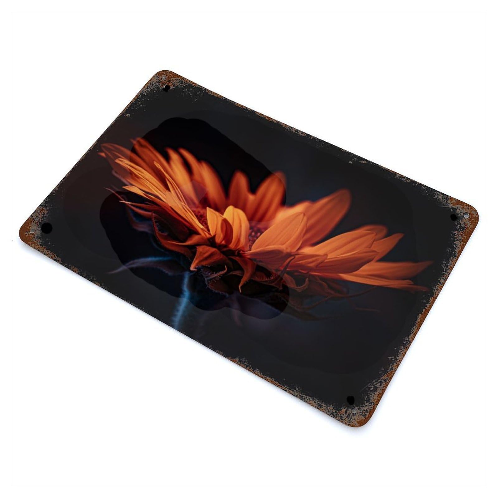 Glowing Sunflower Rustic Tin Plaque 11.8"x7.9", Ideal for Shed, Workshop And Garage Wall Decor