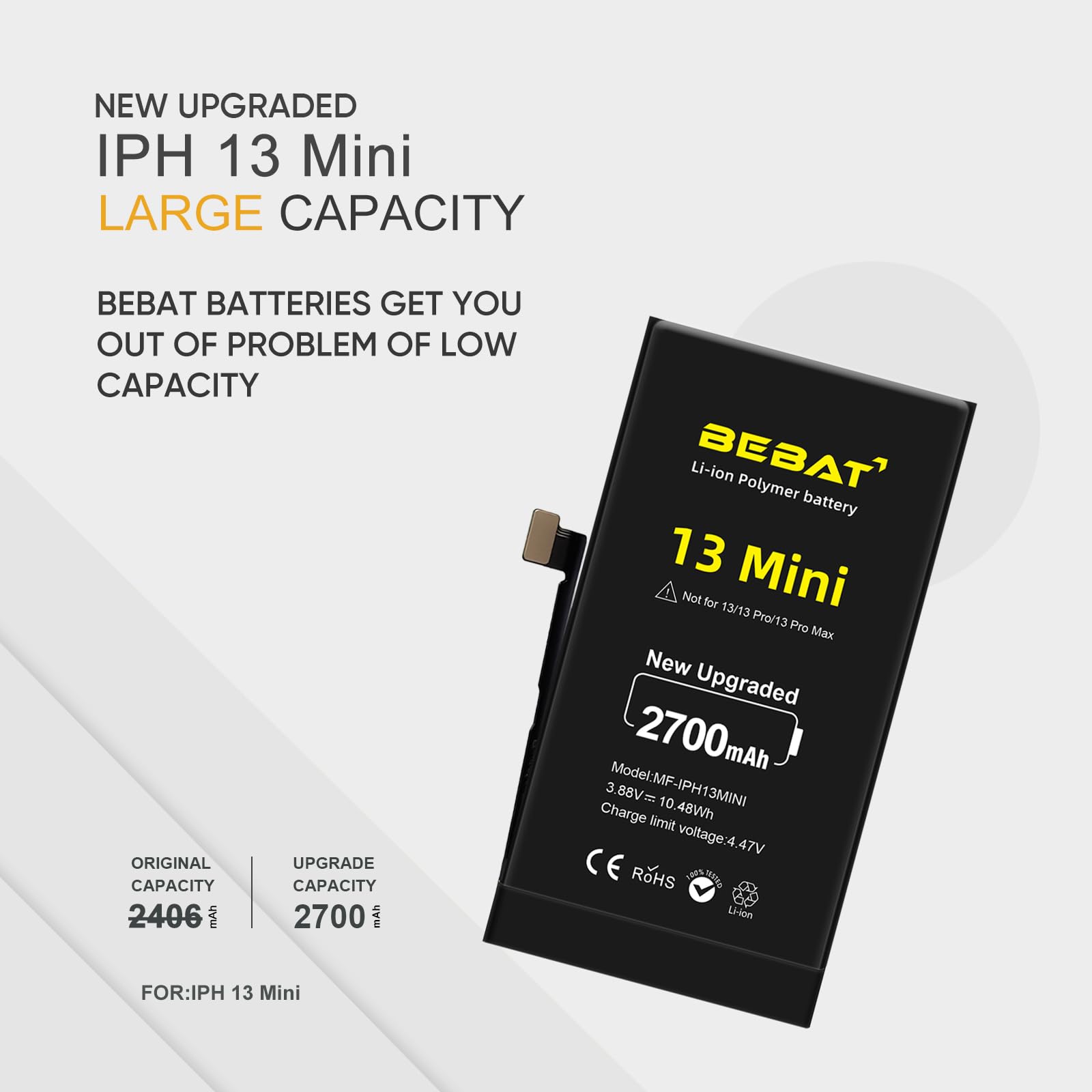 Amazon.com: BEBAT Replacement for iPhone 13 MINI Battery, 2700mAh