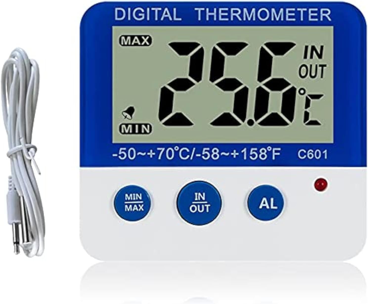 Digital Fridge Thermometer with Magnetic Mount & Stand Calibrated Freezer Thermometer with LED Alarm, Max/Min Memory, -58°F to 158°F Range for Home, Kitchen, Commercial Use