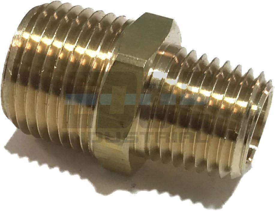 Brass REDUCING HEX Nipple 3/8" x 1/4" Male NPT MNPT Fuel/AIR/Water/Oil/Gas WOG (Qty 010)