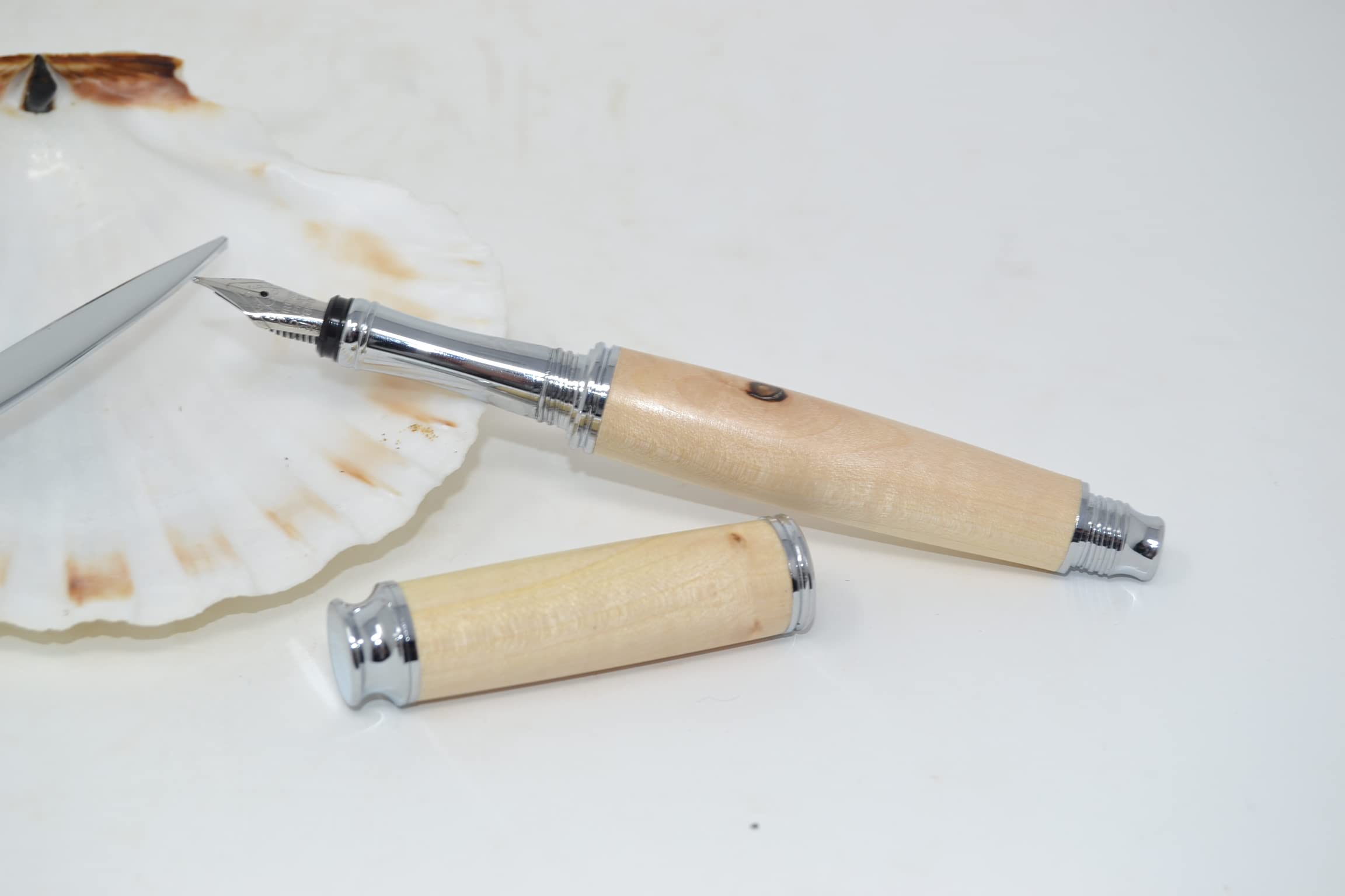 Holz Schreibset aus Ahorn – Kugelschreiber & Brieföffner Set, handgefertigt, verchromt, nachfüllbar, Unikat mit Geschenkbox - Holzgeschenk