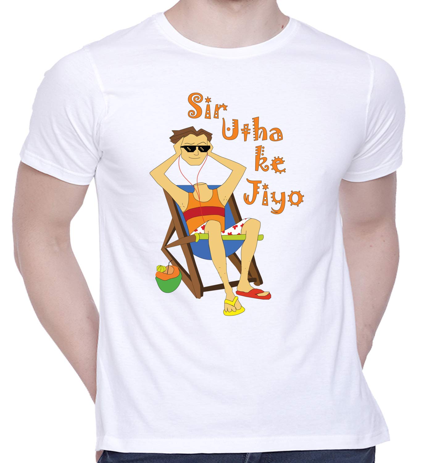 CreativiT Graphic Printed T-Shirt for Unisex Chilled Out in Goa - Sir Utha Ke Jiyo Tshirt Tshirt | Casual Half Sleeve Round Neck T-Shirt | 100% Cotton | D00891-1