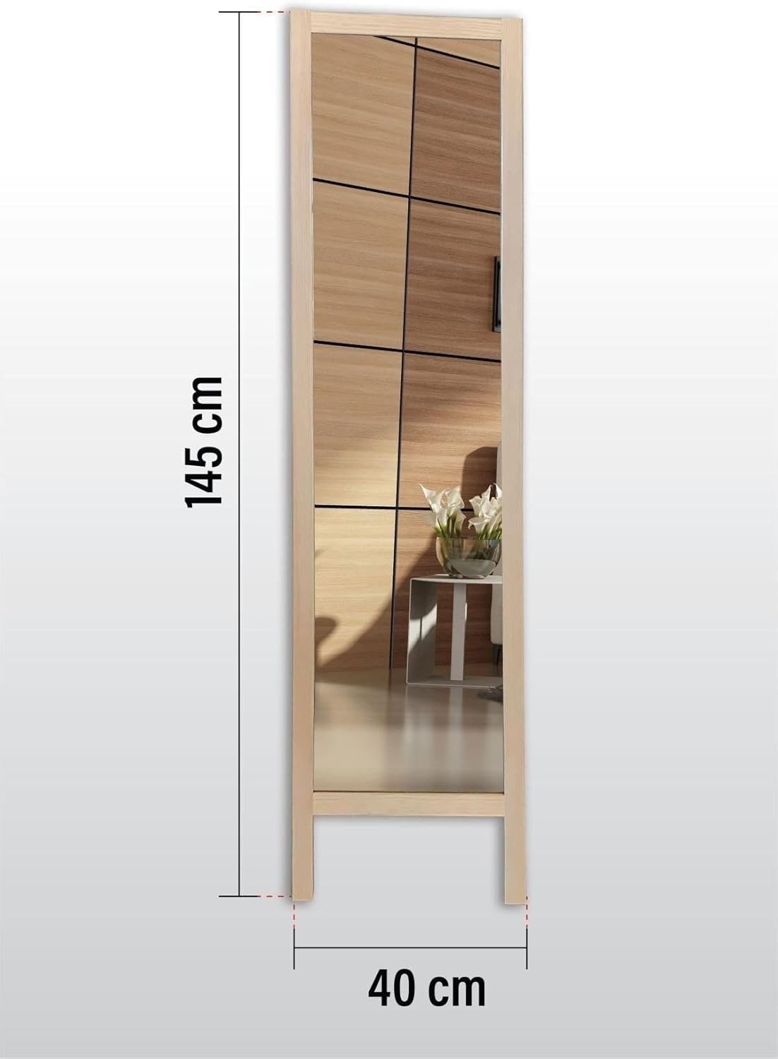 Hediyeler Kapında Naturel Ahşap Ayaklı Boy Aynası 145x40