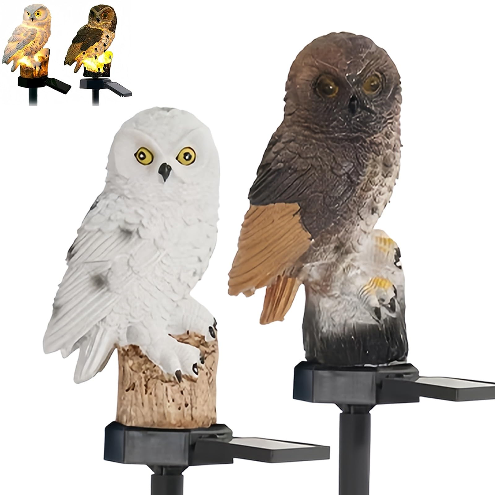 Hermhoffer Luma Eule Solar Gartenlampe Beweglich LED Laterne Outdoor Weiß+Braun