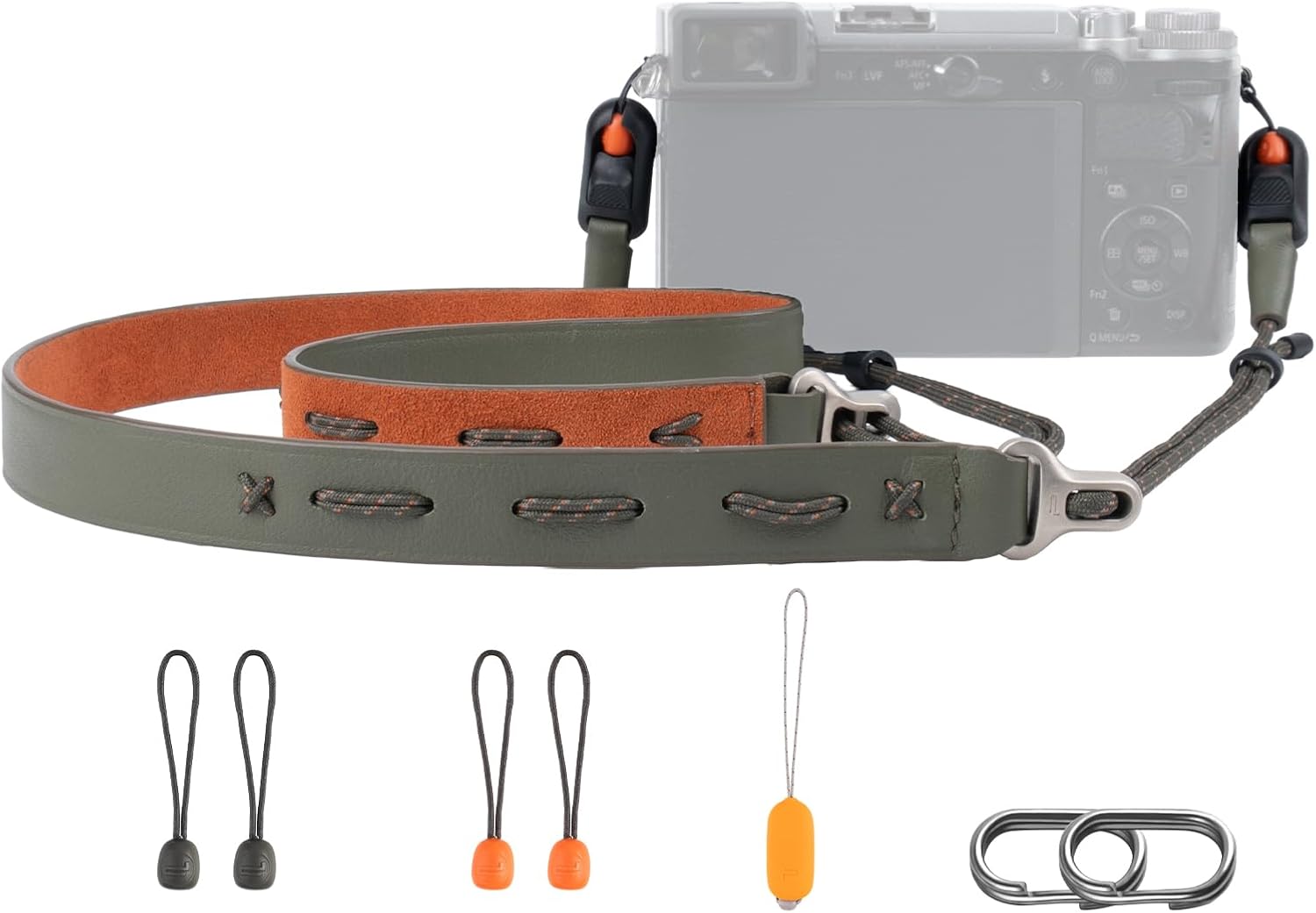 PGYTECH Camera Shoulder Strap Slim Vintage Style, Adjustable 32.2-53.5in Quick Release Retro Leather Neck Strap for Compact Camera/Mirrorless/Smartphone for Travel/Street Photography, Olive Green