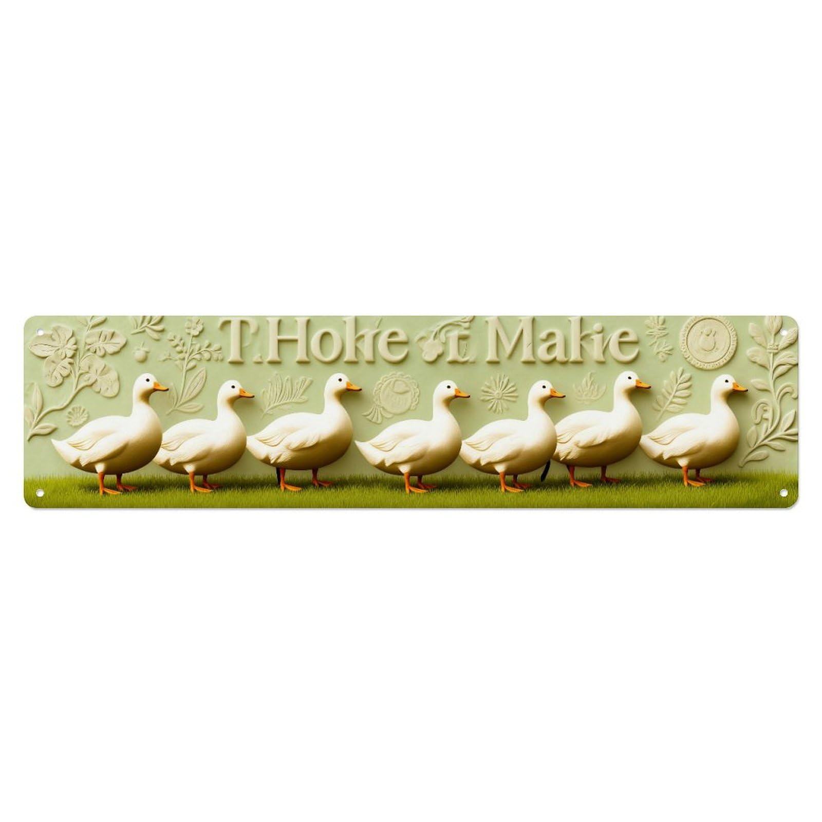 Duck Lineup Green Background Pattern Metal Tin Sign Plaque