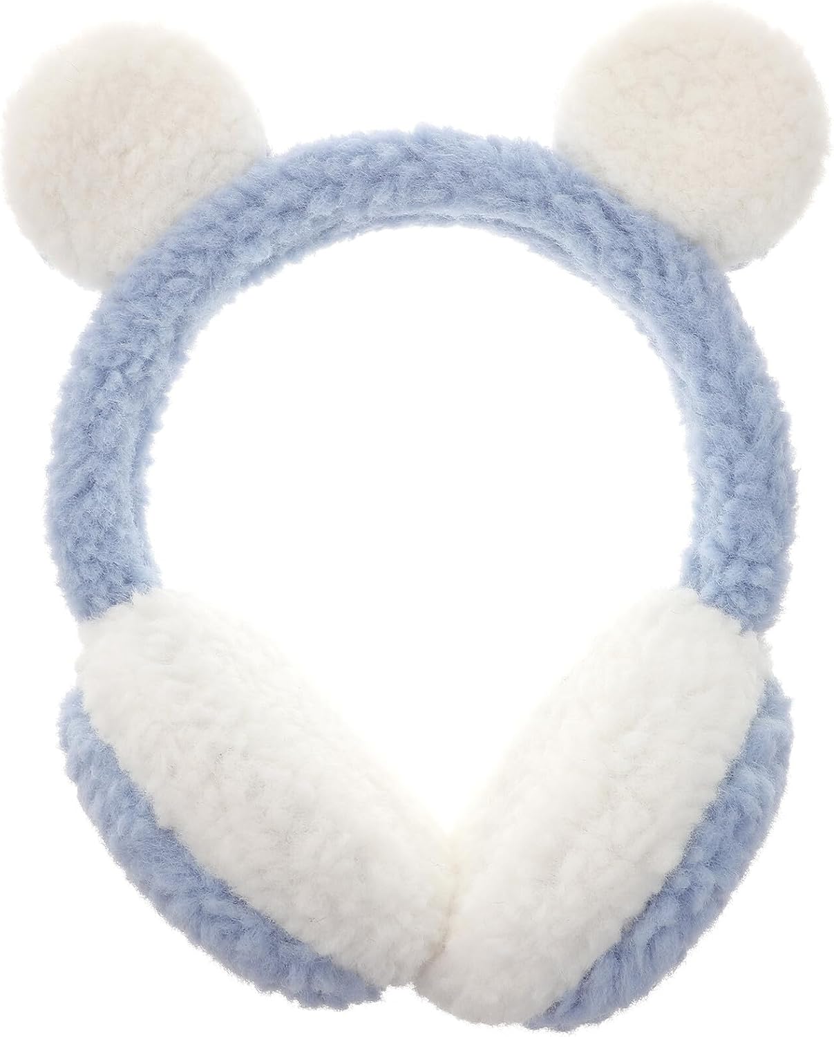 LIFKOME Bear Earmuffs Winter Outdoor Ear Warmers for Blue Furry Plush Adjustable Cold Weather Protection