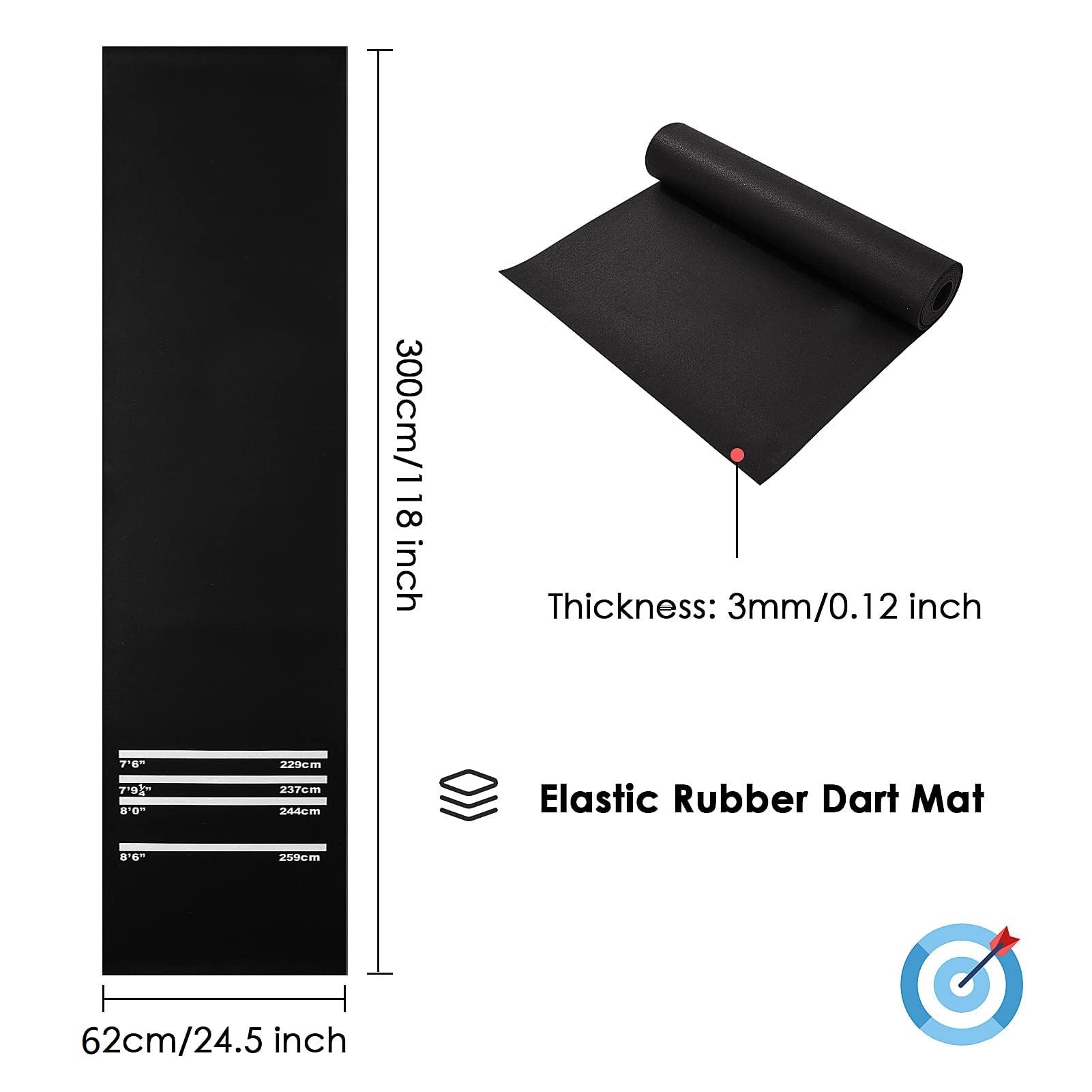 Youyijia Dartmatte mit 4 Abwurfdistanzen, 300 cm x 62 cm, rutschfeste Gummimatte für den Boden, Schwarz