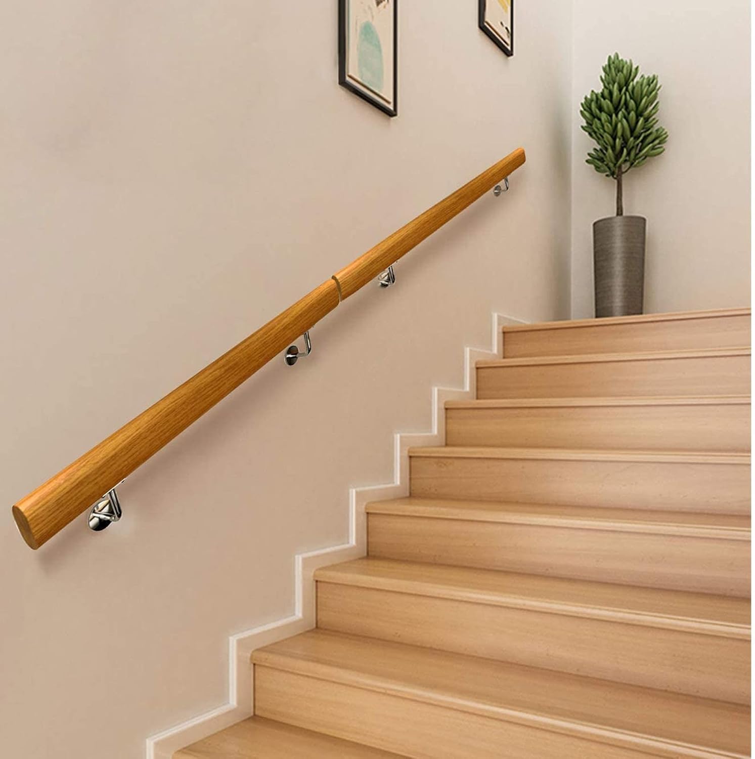 LQSYBHD Wood Handrails for Indoor Stairs, Wall-Mounted Staircase Handrails for Indoor Outdoor Steps, Non-Slip Stairs Railing Indoor for Kids, Elderly, Pregnant Women, Disabled(Size:140cm/4.6ft)